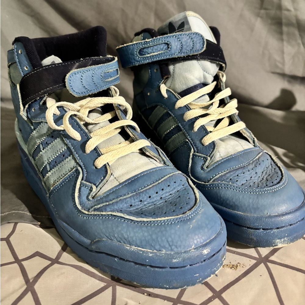 Adidas Blue and White High-Top Sneakers Retro-Inspired